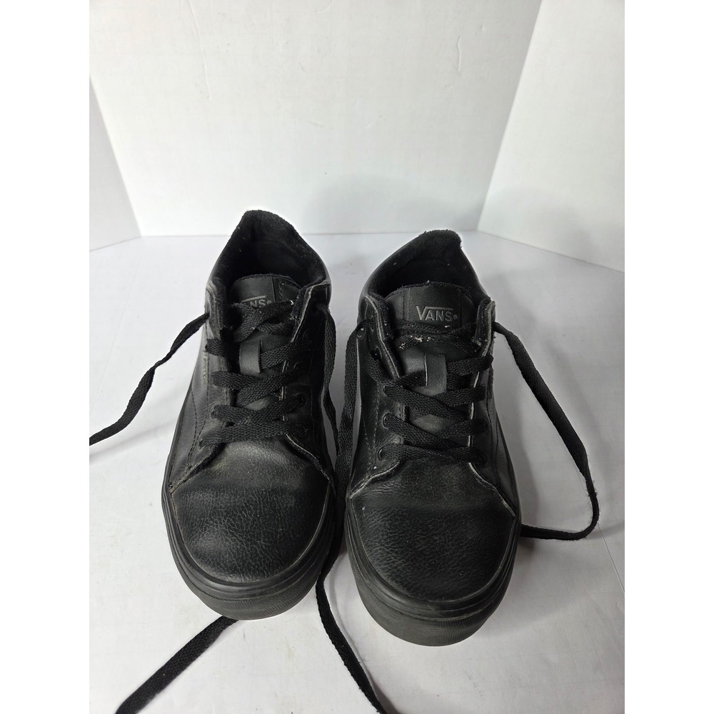 Vans Low‎ Top Black Leather Skate Shoes Mens Youth 4.0 500714
